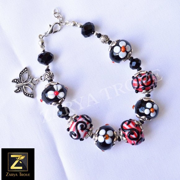 Lampwork Glass Beaded Butterfly Charm Bracelet - Picture 3 of 5